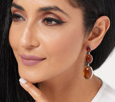 Affinity Gems Oval Amber Cabochon Drop Earrings, Sterling Silver